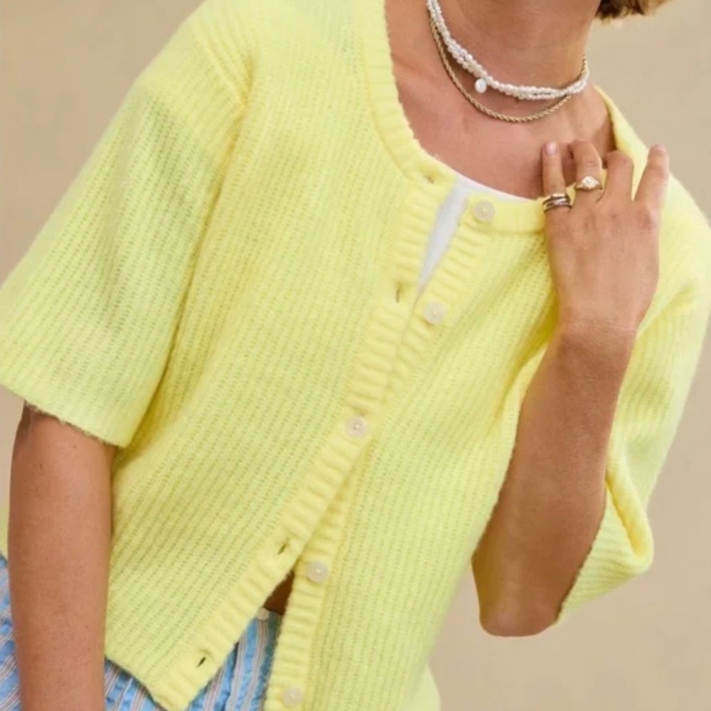 aerie Unreal Short Sleeve Cardigan Sweater